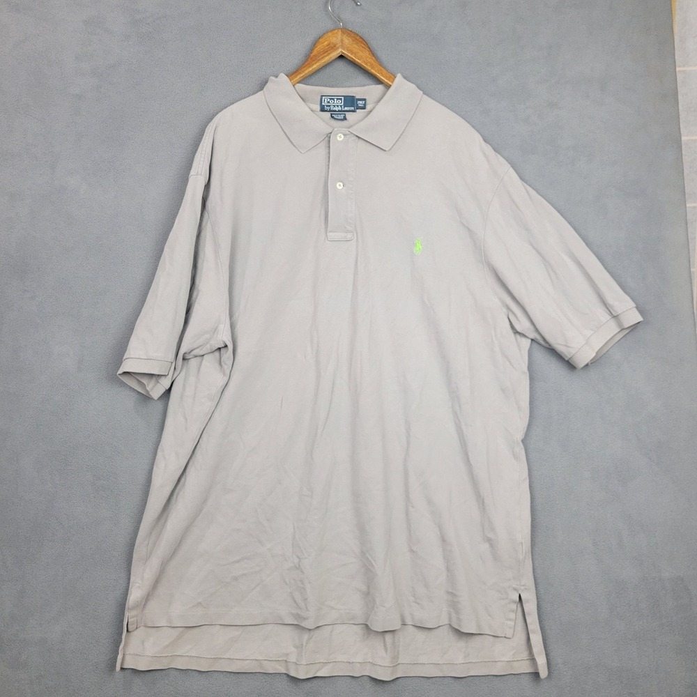 Polo Ralph Lauren Polo Shirt Mens 2XLT Gray Cotton Pony Logo Side Slit Golf